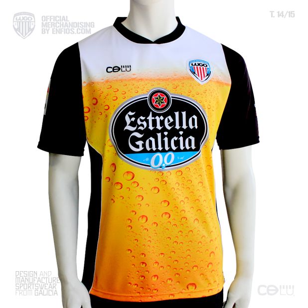 Other Spanish clubs have also designed creative preseason strips in recent times. This Deportivo Lugo kit is based on a pint of beer, a specialty of the Galicia region where the club is based and reflecting its sponsor.