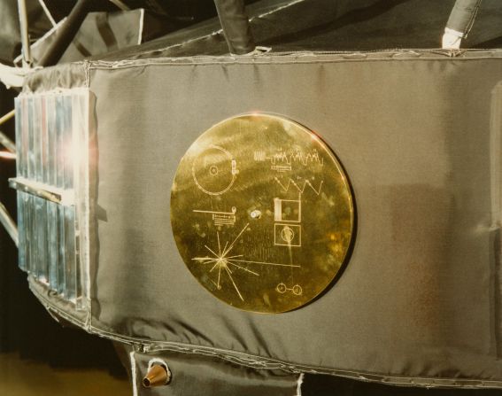 A gold record in its cover was attached to the Voyager 1 space probe prior to launch. The record, entitled "The Sounds Of Earth" contains a selection of recordings of life and culture on Earth. The cover also contains instructions for any extraterrestrial being wishing to play the record.