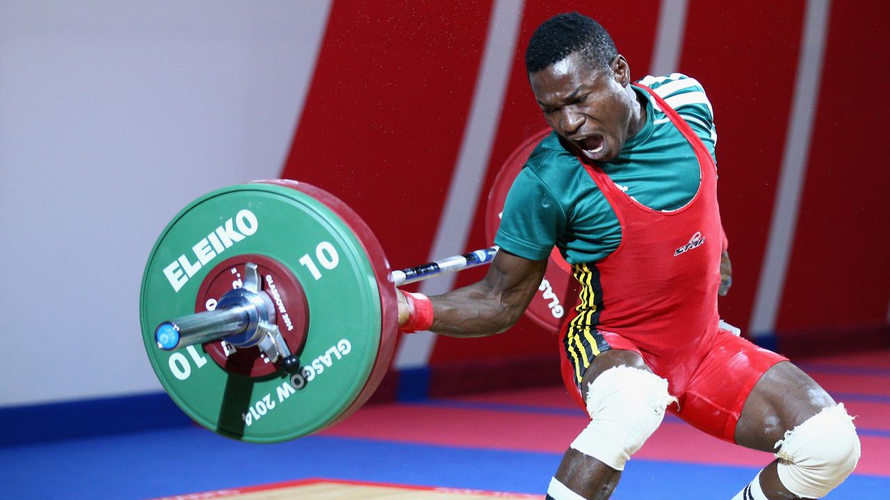 Nigerian weightlifter Rasaq Tanimowo competes at the Commonwealth Games in Glasgow, Scotland, on Thursday, July 24.