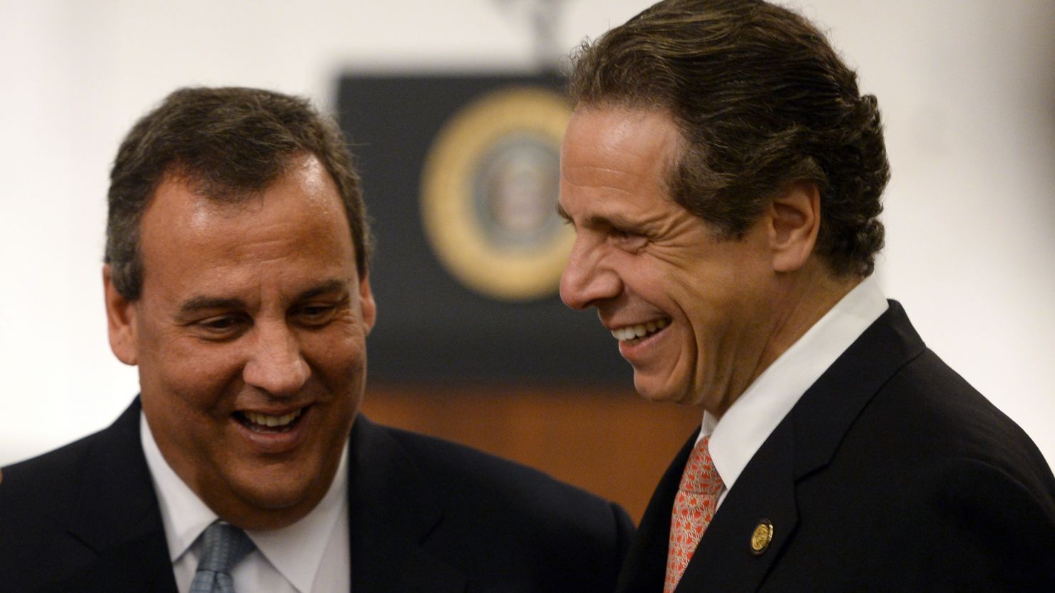 N.J. Gov. Chris Christie, left, and N.Y. Gov. Andrew Cuomo attend the dedication of the September 11th Memorial Museum.