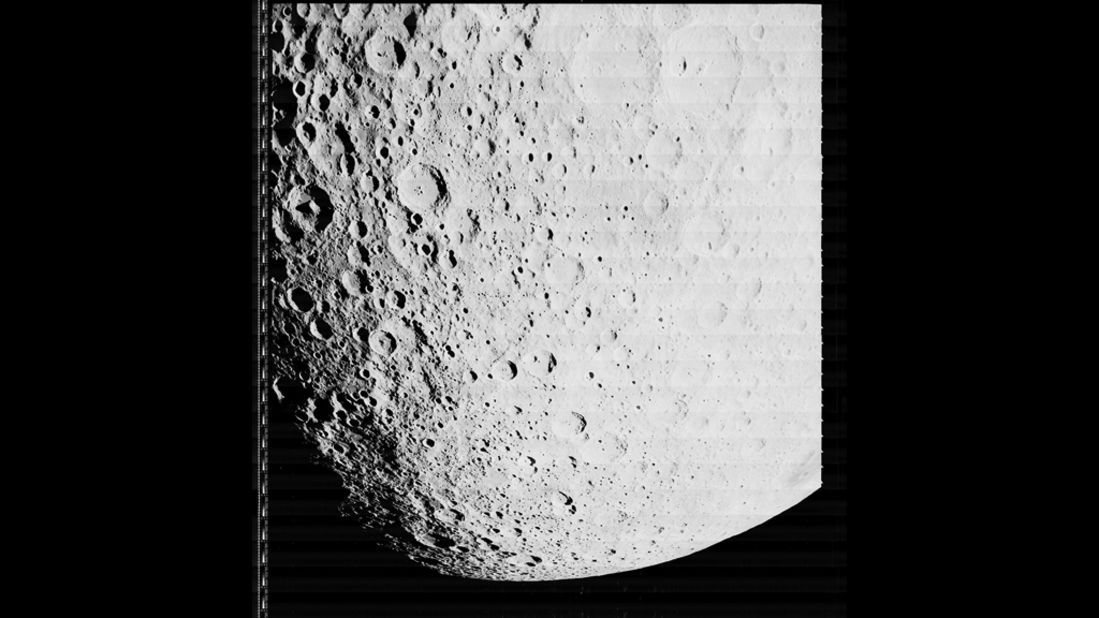 The moon's far side, taken by Lunar Orbiter 2 on 19 November 1966.