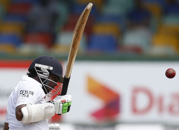 Sri Lanka's Niroshan Dickwella plays a shot during a Test cricket match against South Africa in Colombo, Sri Lanka, on Friday, July 25. The match, the second in a two-match series, ended in a draw. South Africa won the first match.