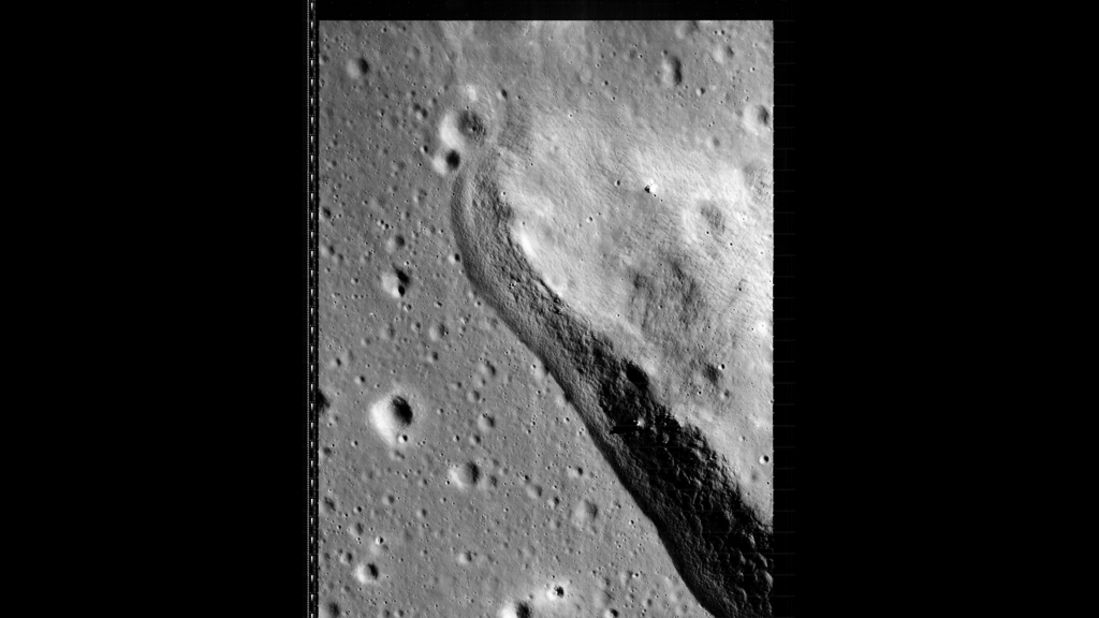 Detail of a lunar geographical feature as seen by Lunar Orbiter 3 on 22 February 1967.