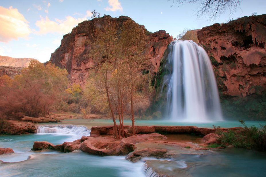 Arizona's Havasu Falls is accessible only by hiking or horseback. The water stays about 70 degrees year-round, making it ideal for a well-deserved dip after the long trek into Havasu Canyon. 