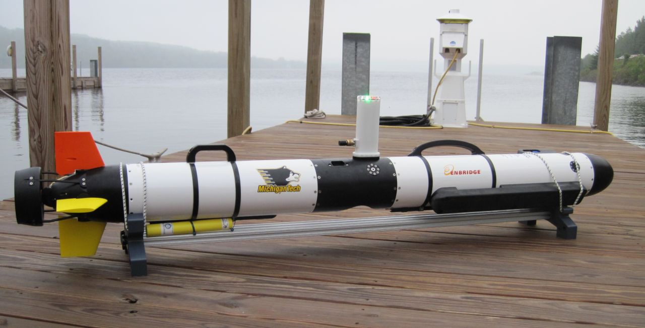 The "Roughie" -- <a href="http://www.mtu.edu/news/stories/2014/may/toward-smarter-underwater-drones.html" target="_blank" target="_blank">Research Oriented Underwater Gliders for Hands-on Investigative Engineering</a> -- from Michigan Tech University, which is being trained to seek faults in undersea cables and pipelines. 