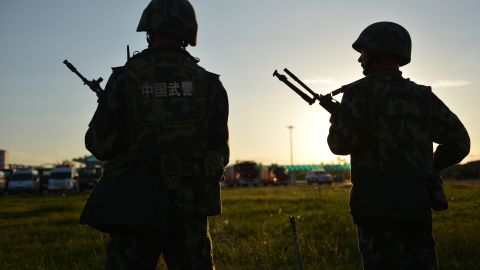 Anti-terrorism police attend an exercise in China's Xinjiang region in 2013.