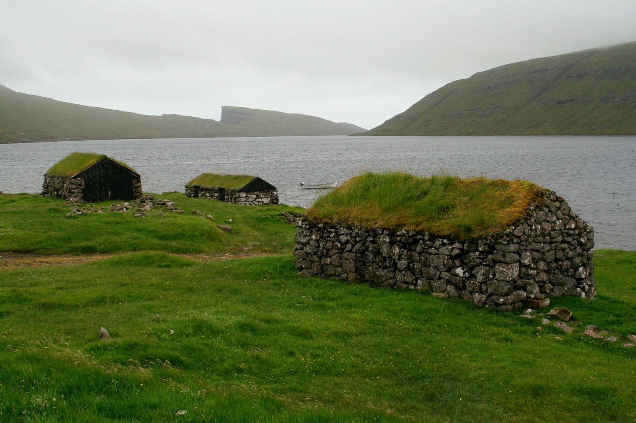 These sheds at the Leitisvatn lake were originally built by early Viking settlers. 