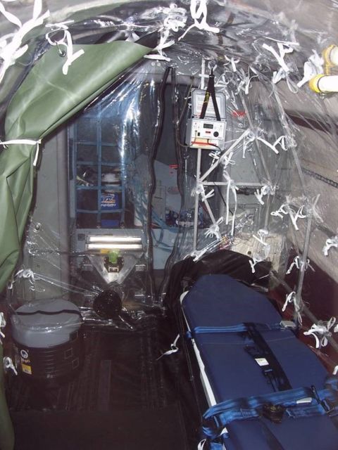 The containment system allows health care officials to move contagious people without endangering passengers or the flight crew.  