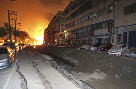The blast sent flames leaping into the air in the city's Cianjhen district.