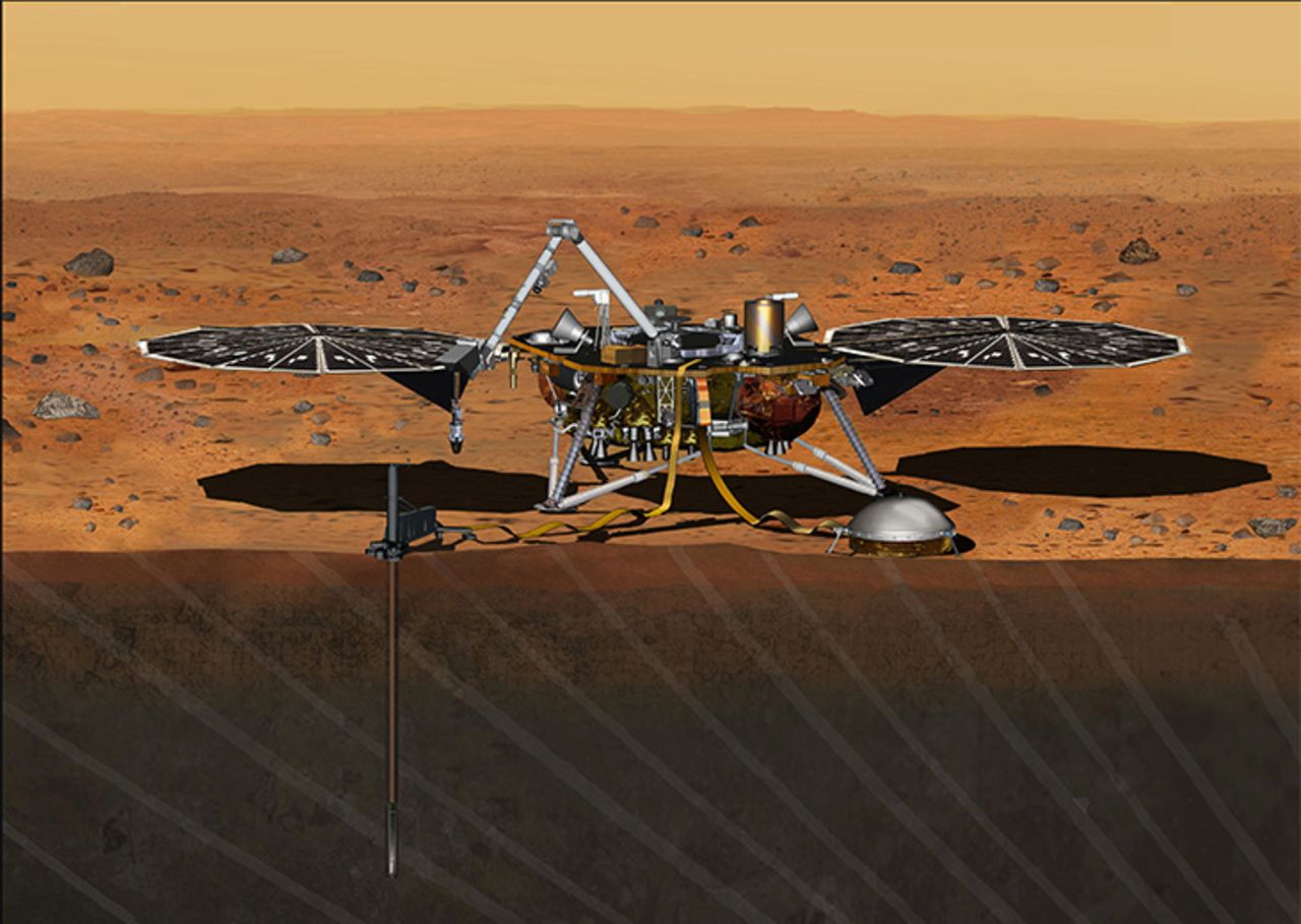 The InSight lander scheduled to launch in 2016 won't rove but will stand still and drop a probe into the ground to explore Mars' core.