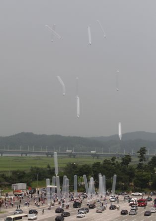 Activists hope the balloons full of the chocolate pies will reach North Korea. 