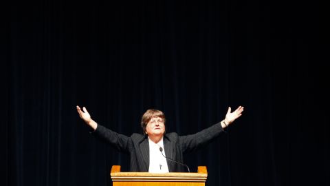 Prejean speaks to an audience at Clarke University in Dubuque, Iowa, in 2012. Even at 75, she's on the road many days a year speaking to audiences about why she believes the death penalty is wrong.