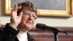Sister Helen Prejean speaks with the media about the bill, which New Jersey Governor Jon S. Corzine signed into legislation to eliminate the death penalty and replace it with life imprisonment without eligibility for parole, December 17, 2007 at the State House in Trenton, New Jersey. New Jersey is the first state to eliminate the death penalty in 42 years.