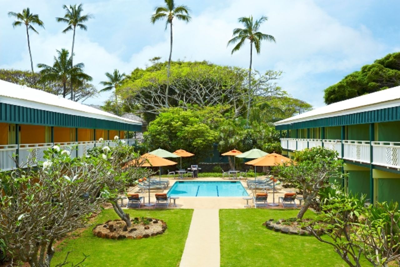 Kauai Shores is located on Kauai's Coconut Coast, on the eastern shore of the Hawaiian island. Its 200 retro-modern rooms are basic but were renovated under a re-branding and name change in June.