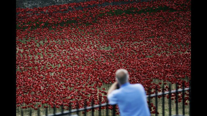 A man looks at the installation on August 3.