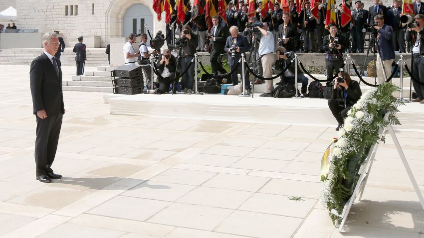 Caption:LIEGE, BELGIUM - AUGUST 04: King Philippe of Belgium lays a wreath as he takes part in a WW1 100 Years Commomoration Ceremony at Le Memorial Interallie on August 4, 2014 in Liege, Belgium. Monday 4th August marks the 100th Anniversary of Great Britain declaring war on Germany. In 1914 British Prime Minister Herbert Asquith announced at 11pm that Britain was to enter the war after Germany had violated Belgium's neutrality. The First World War or the Great War lasted until 11 November 1918 and is recognised as one of the deadliest historical conflicts with millions of casualties. A series of events commemorating the 100th Anniversary are taking place throughout the day. (Photo by Chris Jackson/Getty Images)