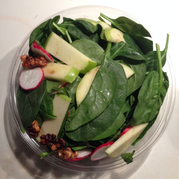 Cotta Bene, Brooklyn, New York: Spinach, radish, apple, walnut salad (delivery, dressing on the side)