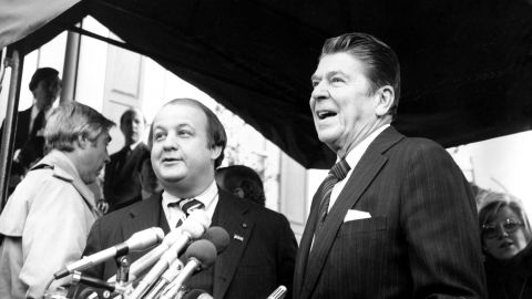 Reagan introduces Brady as his press secretary on January 6, 1981, in Washington.