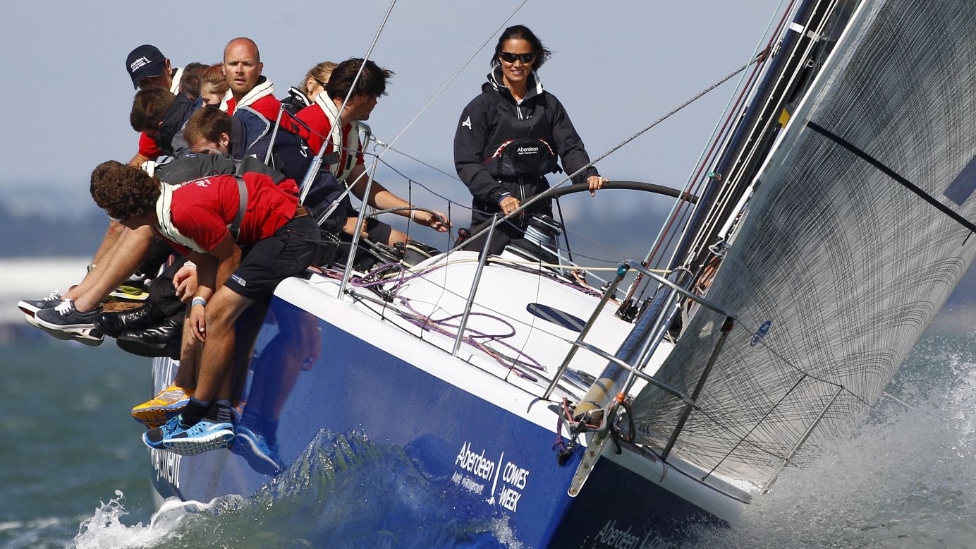 Pippa Middleton, sister of Catherine, Duchess of Cambridge, joins sailors with youth charity UKSA during Cowes Week on Sunday, August 3. Cowes Week, one of the largest sailing regattas in the world, takes place in the Solent, a strait between England's mainland and the Isle of Wight.