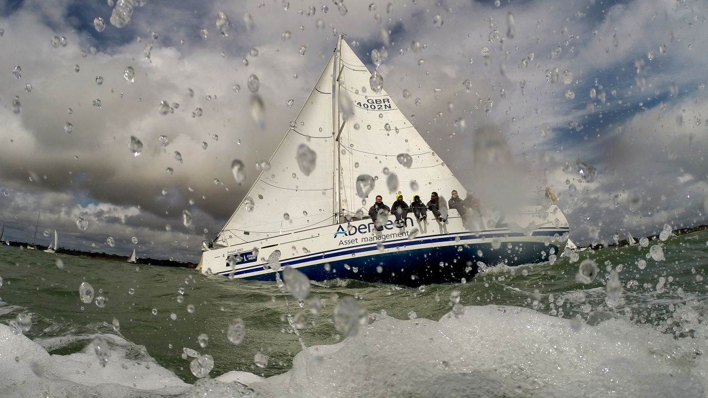 Aberdeen Sunsail 2 competes in a Cowes Week race Saturday, August 2, in Cowes, England.