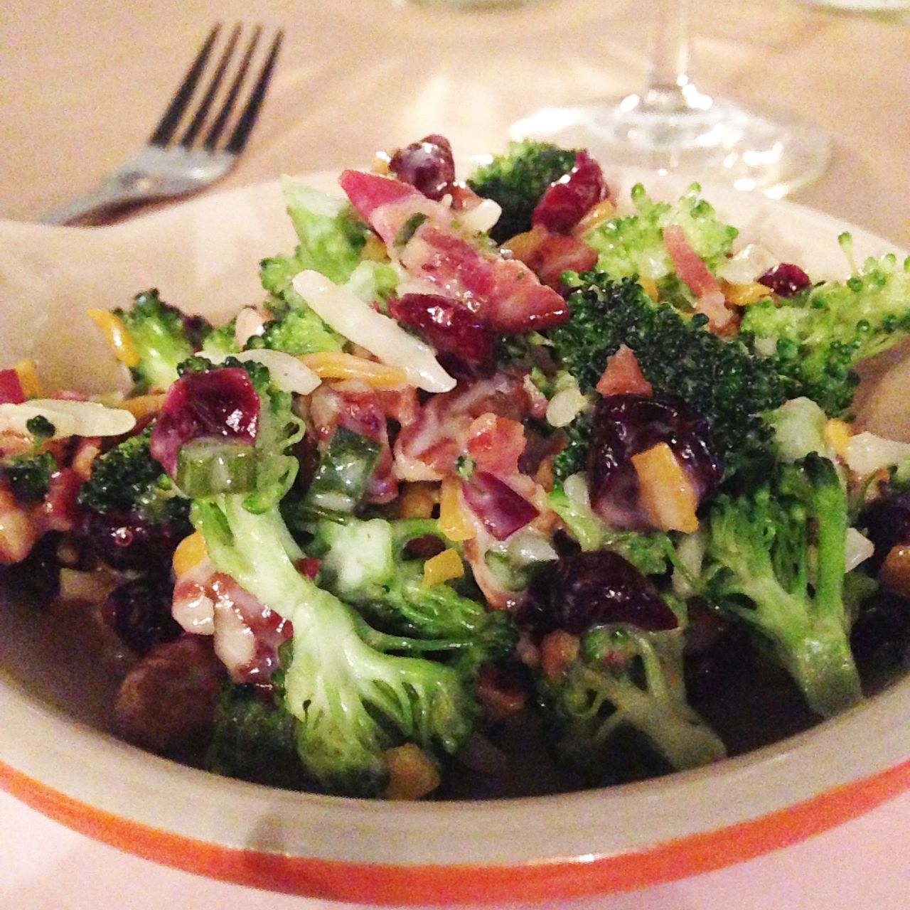 Pat Martin as guest chef at City Grit Culinary Salon, New York: "Church salad" of broccoli, house-cured bacon, mayonnaise, dried cranberries, cheese and magic