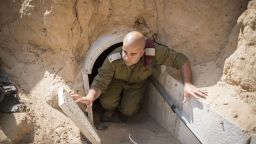  Israeli soldier seen inside a tunnel built underground by Hamas militants leading from the Gaza Strip into Southern Israel, seen on August 4, 2014 near the Israeli Gaza border, Israel. 