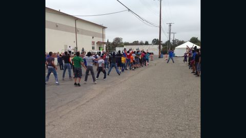 Unaccompanied minors at Naval Base Ventura County-Port Hueneme in California exercise while they're being held at the facility.