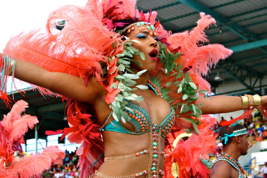 Every year, during the Barbados Crop Over festival, Kadooment Day bands choose a theme and express it through costume colors, feathers and other creative elements. 