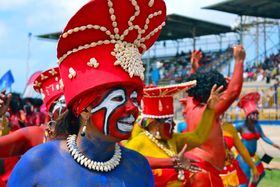 A guest band from Guadeloupe joined this year's Crop Over. Masqueraders chanted to the rhythm of the drums and marched in a formation that channeled their nation's creole heritage.