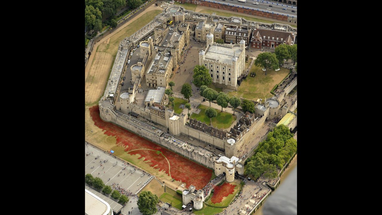 The sea of ceramic poppies are seen in this aerial photo taken Monday, August 4.