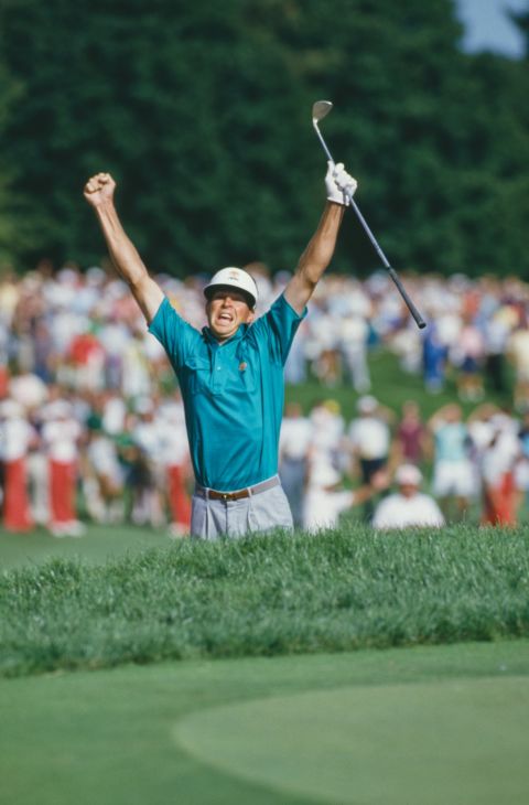 An ecstatic Bob Tway finds the cup with a bunker shot on the last hole at the 1986 U.S. PGA Championship at the Inverness Club in Toledo, Ohio.<br /><br />"This moment is tinged with sadness as it was the moment Tway denied Greg Norman the U.S. PGA Championship," Cannon said of one his favorite players missing out on glory. "But a brilliant picture of a brilliant shot and wonderful joy."