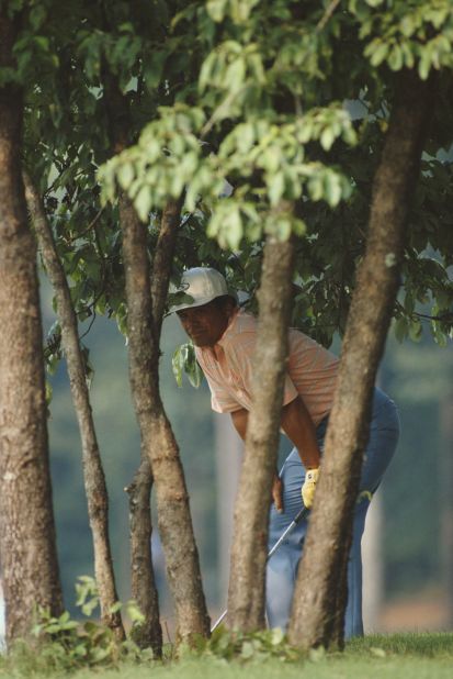 American Lee Trevino peaks out from amidst the trees on his way to glory at 1984 U.S. PGA Championship in Alabama, the sixth and final major success of his illustrious career.<br /><br />"I love the quiet moment of decision," said Cannon. <br /><br />"This is one very rare, quiet moment in the life of one of golf's truly great characters on his way to his final major championship."<br />