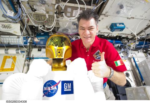 He's the only permanent resident of the International Space Station.<a href="http://robonaut.jsc.nasa.gov/ISS/" target="_blank" target="_blank"> Robonaut 2 or R2</a>, pictured here with ESA astronaut Paolo Nespoli, was designed by NASA and General Motors as a humanoid robotic assistant to perform maintenance tasks and free up the astronauts' time.
