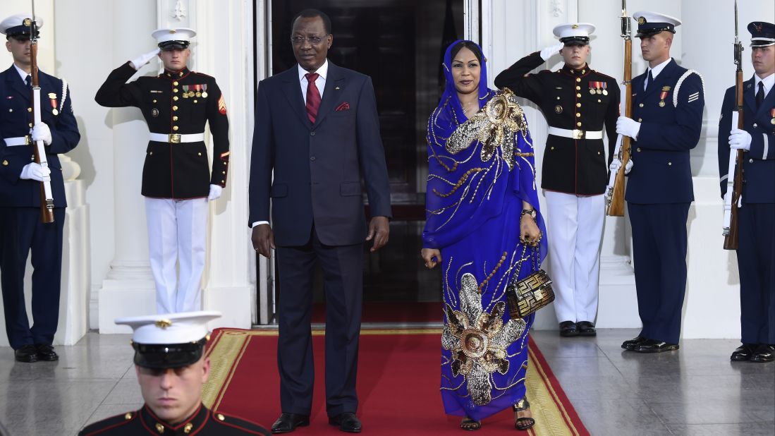 Chad President Idriss Deby Itno and first lady Hinda Deby Itno arrive. 