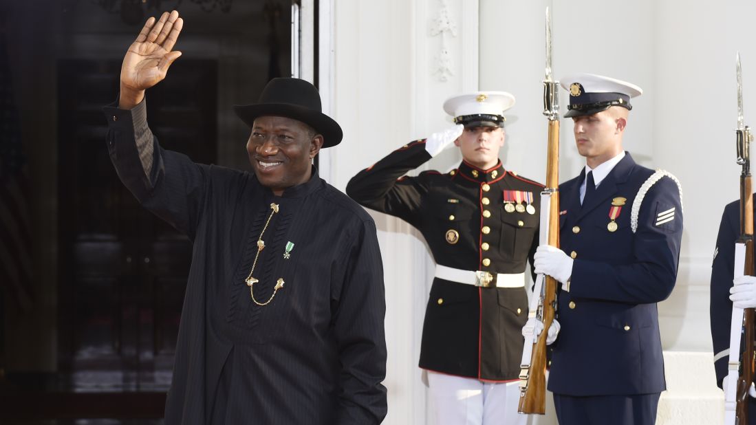 Nigeria's President Goodluck Jonathan arrives for the state dinner. 