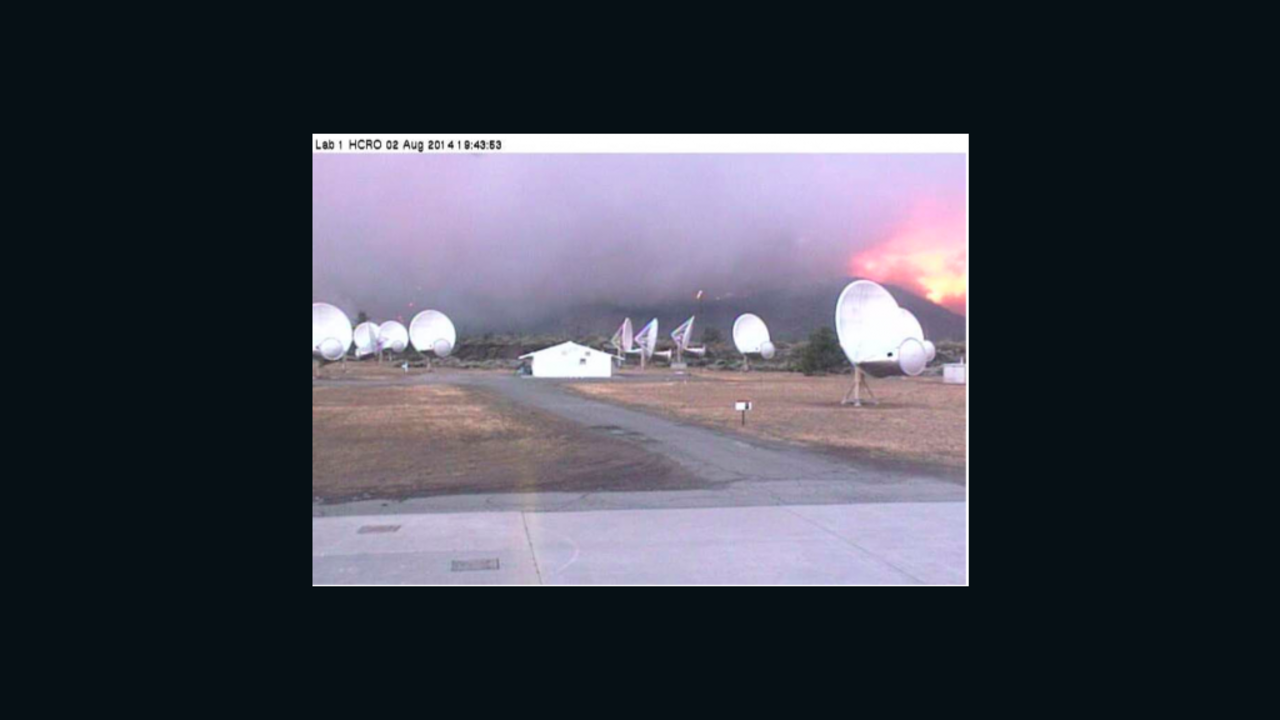Smoke and fire close in on SETI's telescope array.