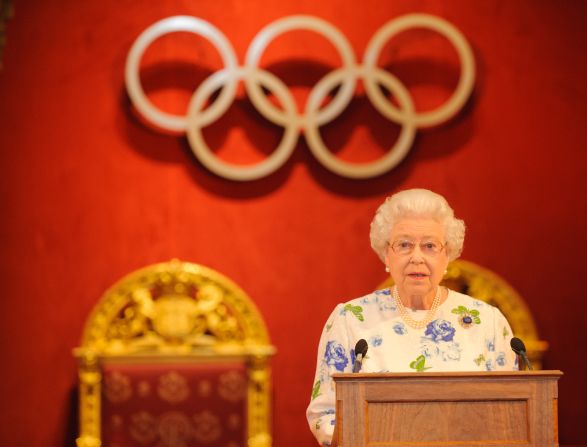 The Queen speaks at a reception for members of the International Olympic Committee on July 23, 2012.