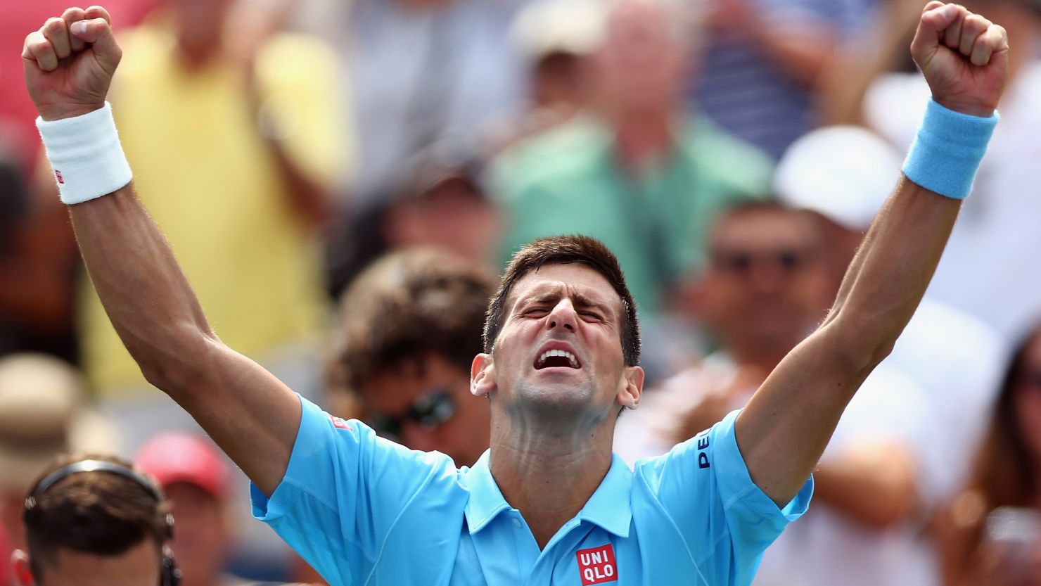 Novak Djokovic celebrates beating Gael Monfils in a second-round mini-epic at the Rogers Cup in Toronto.  