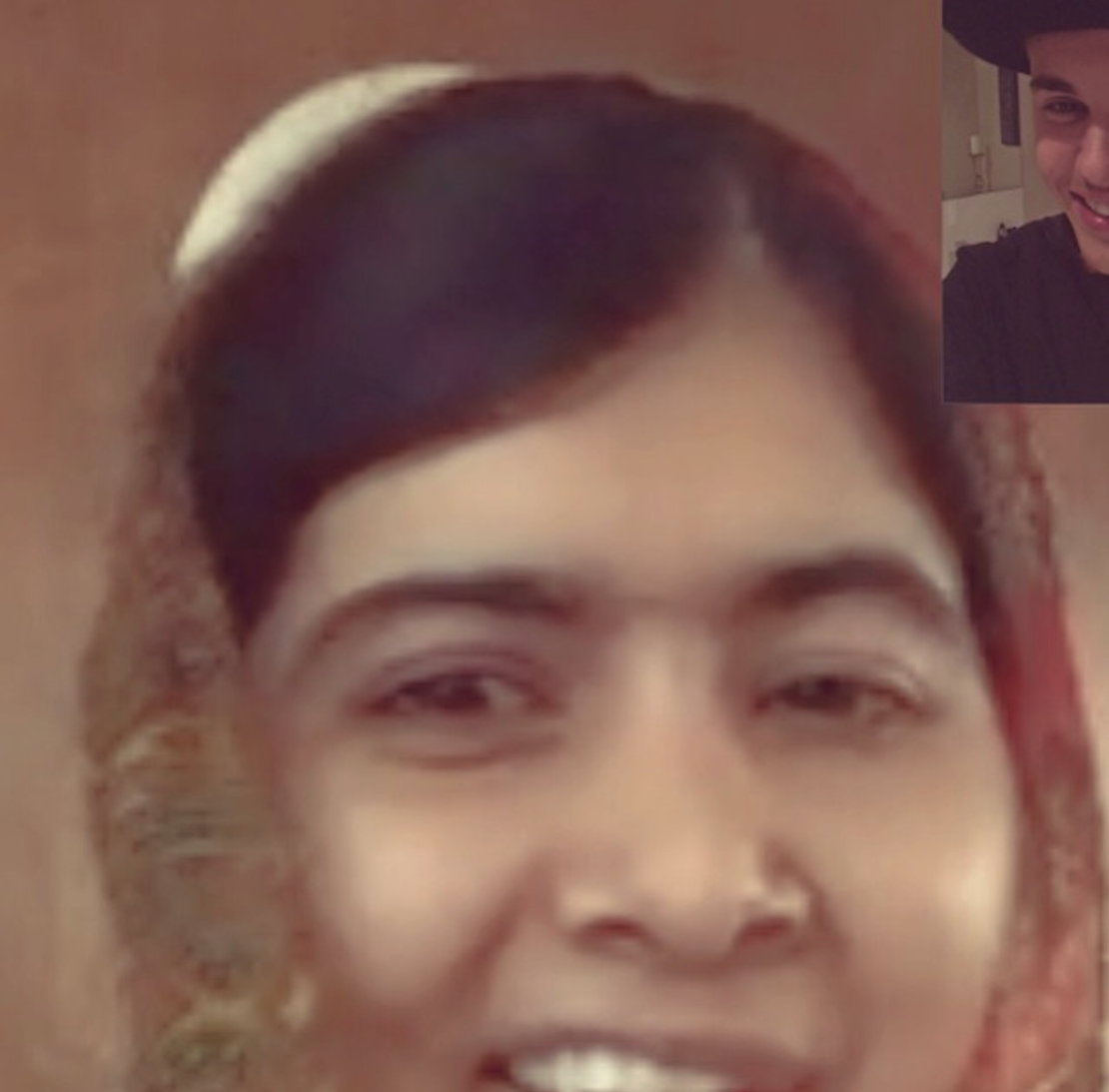 Justin Bieber posts sceenshot on Instagram of his FaceTime with Malala Yousafzai.