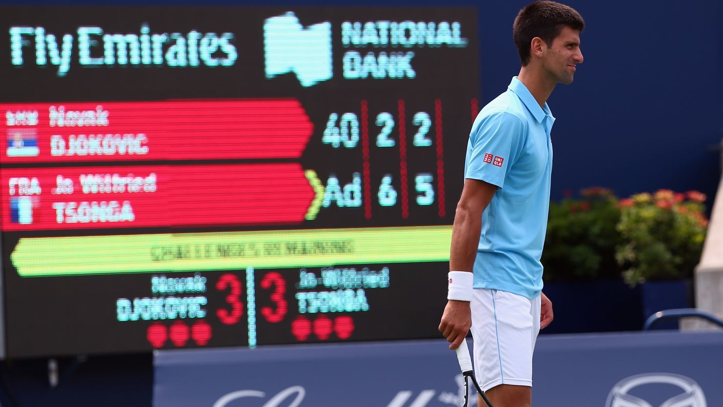 Novak Djokovic on the verge of defeat in the Toronto Masters.
