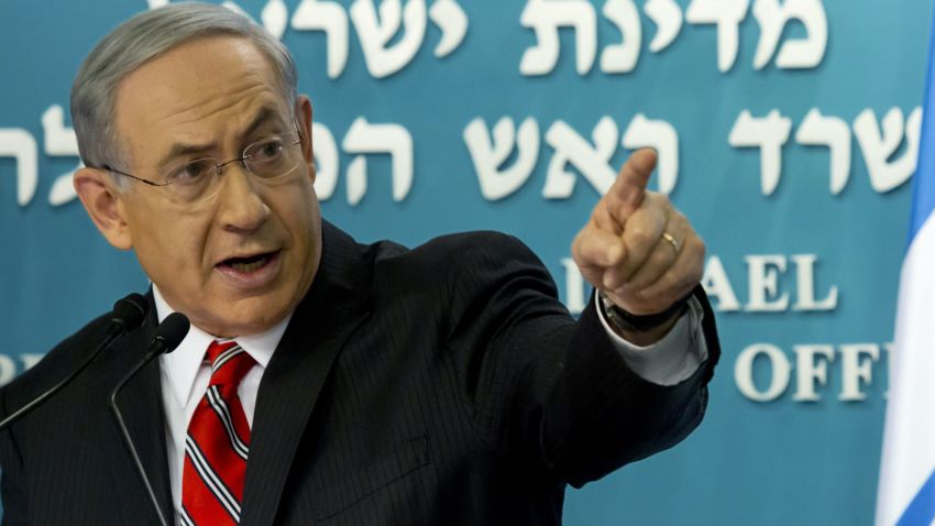 Israeli Prime Minister Benjamin Netanyahu gives a press conference at his Jerusalem office on August 6, 2014. 