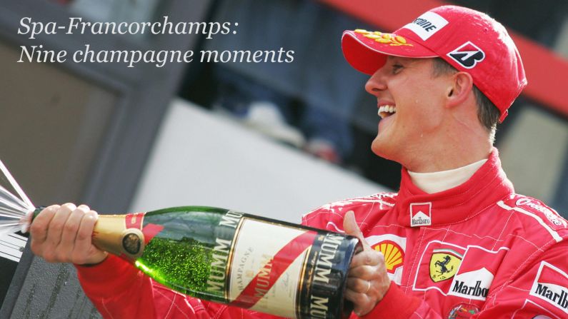 It's the moment every Formula One driver dreams of -- to stand victorious atop the podium with a bottle of bubbly in hand, ready to splash competitors and fans in celebration.<br /><br />The Belgian Grand Prix, which takes place at the Spa-Francorchamps circuit later this month, represents the closest the 2014 Formula One season will get to the Champagne region of France where the sparkling drink is produced.<br /><br />So what better excuse to take a look back at some of the legendary track's most iconic champagne moments?<br /><br />From Schumacher to Senna, from McLaren to Mercedes, there's a fizzing bottle full of marvelous Spa memories to choose from ...