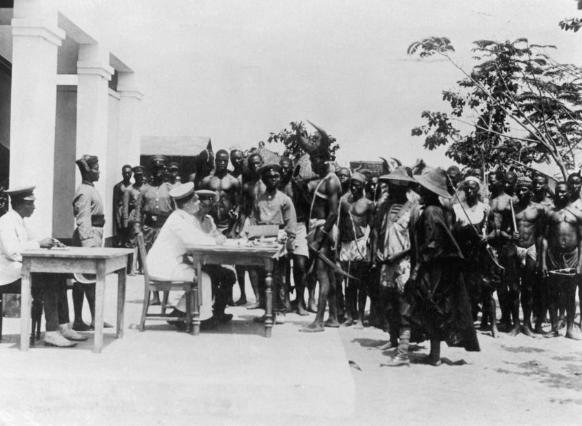 Togolese men are recruited into the army in German-controlled Togoland, circa 1914.