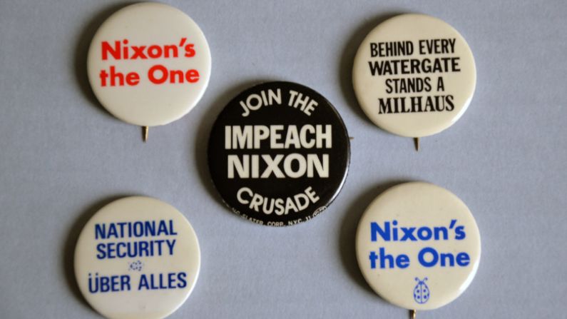 "Nixon's the one!" offers an ironic recasting of Nixon's 1968 campaign slogan implying that he'd be the one to end the war in Vietnam. 