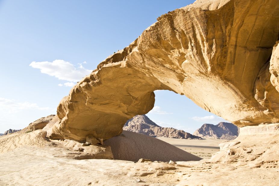 Exploring Jordan's Wadi Rum Protected Area means you'll find lovely examples of natural bridges and other rock formations. 