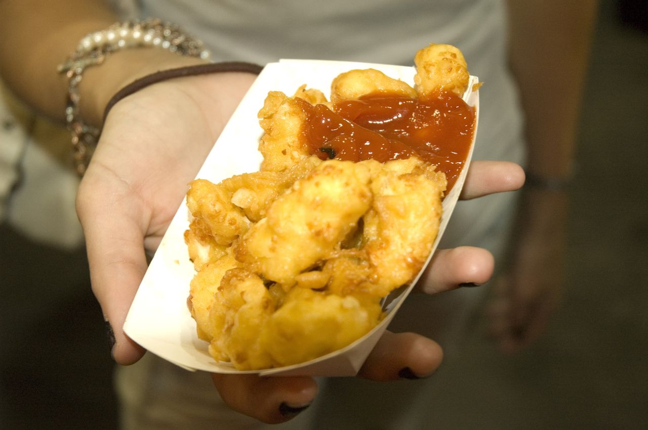 For another State Fair delicacy, fresh and 'squeaky' cheese curds took a dip into the deep fryer.