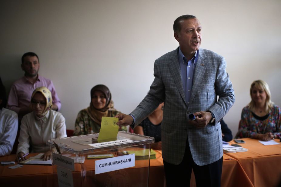 Erdogan casts his vote at a polling station on August 10 in Istanbul.