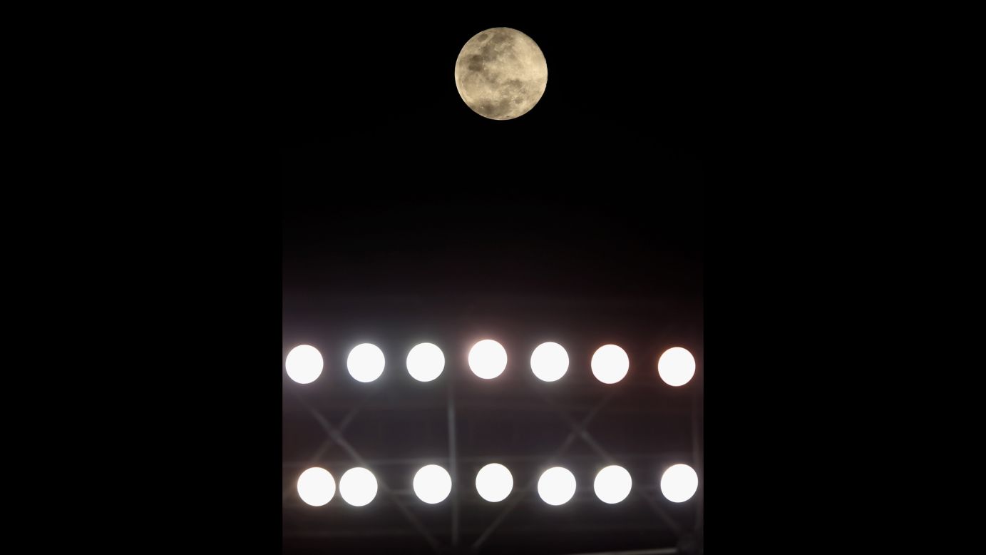 The moon can be seen during a match between Sao Paulo and Vitoria in Sao Paulo, Brazil. 
