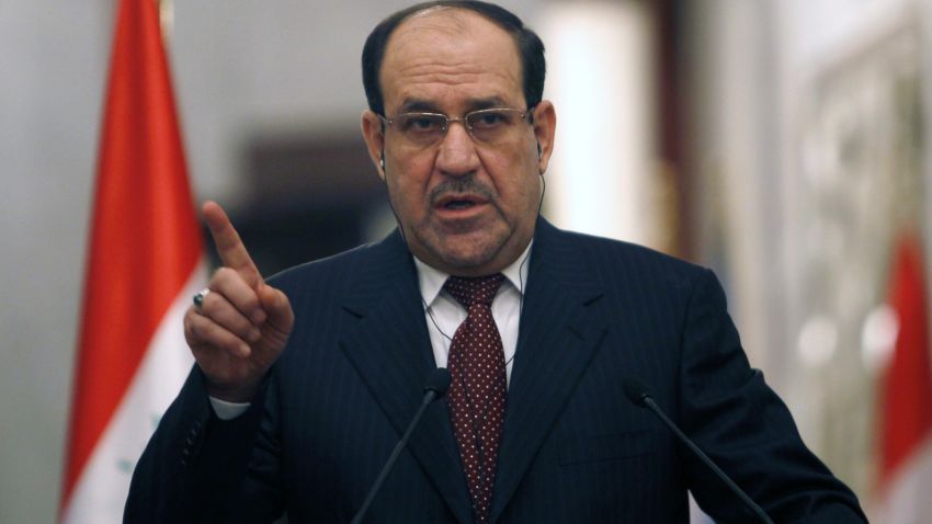 Iraqi Prime Minister Nuri al-Maliki gives a joint press conference with United Nations Secretary-General Ban Ki-Moon (unseen) in Baghdad about the situation in Iraq and Syrian on January 13, 2014 during the latter's two day visit to Iraq. UN Secretary-General Ban Ki-moon called for Iraqi leaders to address the "root causes" of a surge in bloodshed as security forces clashed with gunmen in violence-wracked Anbar province. AFP PHOTO / Ahmed Saad / POOL (Photo credit should read Ahmed Saad/AFP/Getty Images)