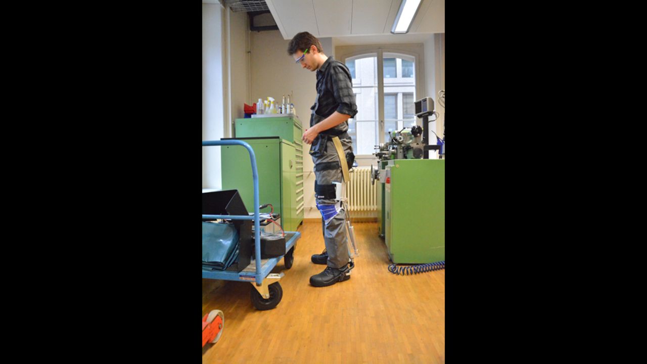 The device offers a wearable alternative for work areas where chairs or stools would take up too much floor space.